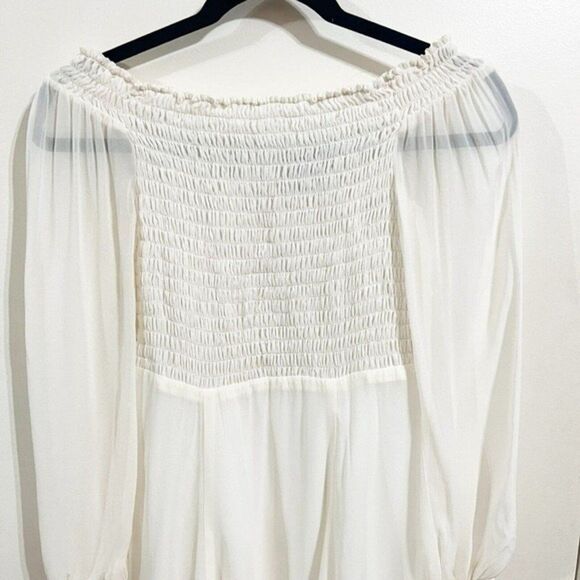 Reformation Honor Mini Dress Flowy Off the Shoulder Size 4 Long Sleeve Ivory - Picture 7 of 12